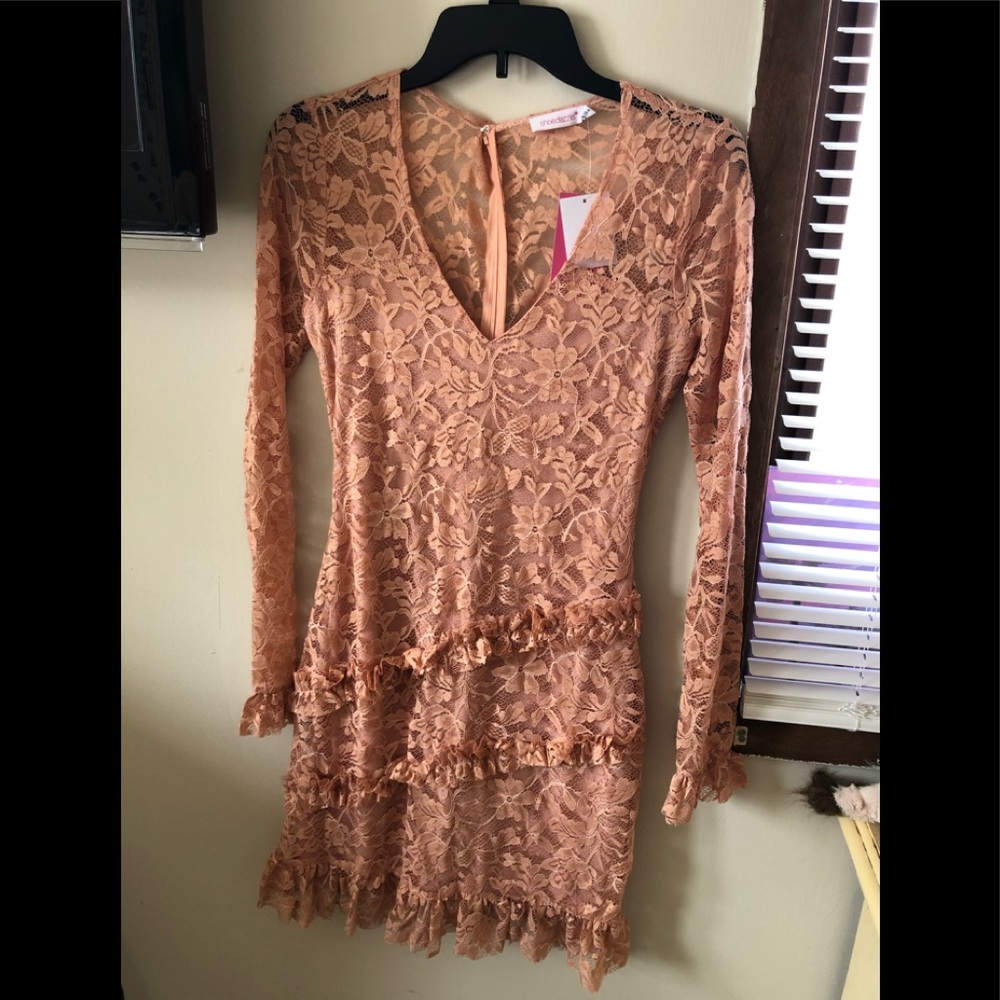 Peach Colored Ruffled Midi Dress